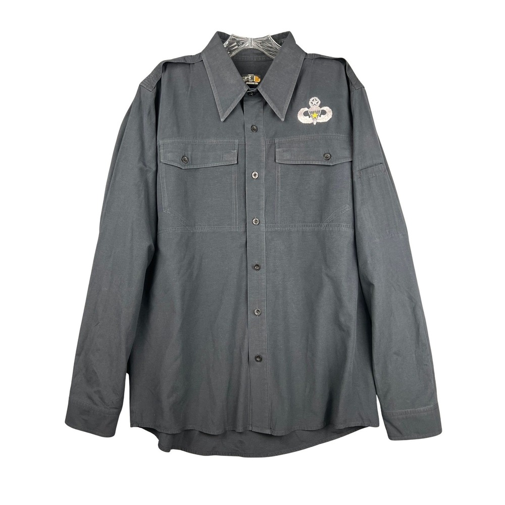 Under Armour Tactical Shirt Mens Medium Gray Long Sleeve Button Up Airborne Logo